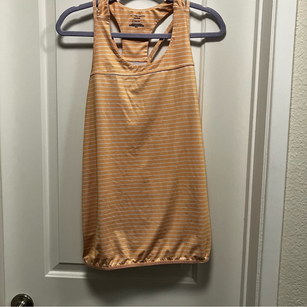 Tek gear women’s size M drytek orange and white stripe racerback athletic top